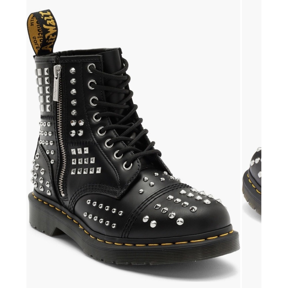 NEW Dr. Martens 1460 Studded Zip Atlas Black Leather Combat Boots Womens 5 /M 4